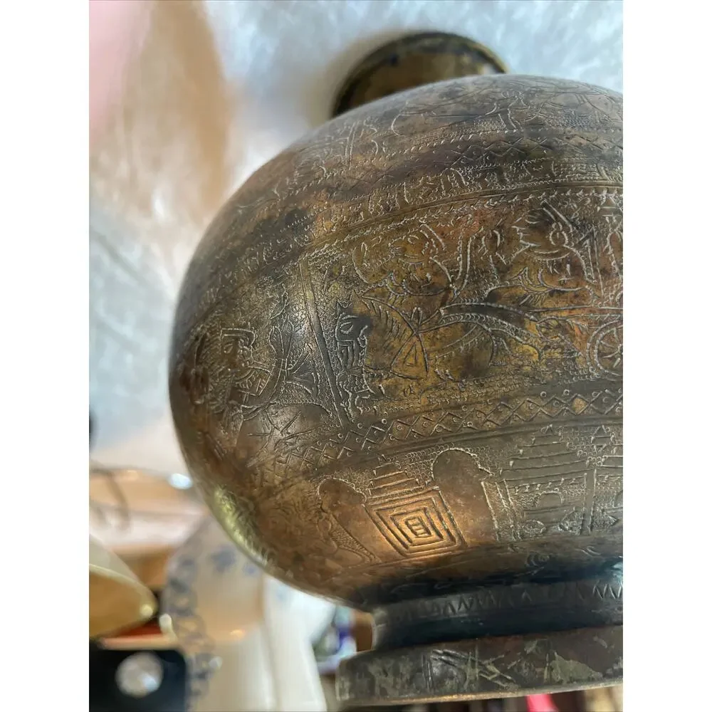 Antique Hindu Religious Holy Water Pot Deity God Engraved